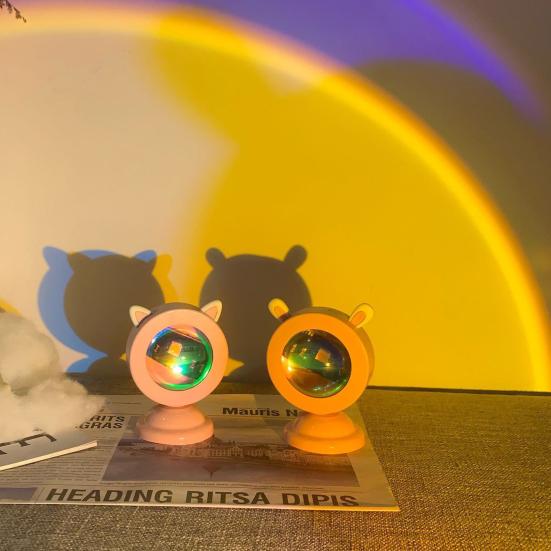 Проекционная лампа на закате, романтическая атмосфера, RGB, мини-проектор с кроликом/кошачьими ушками, радужная лампа для дома