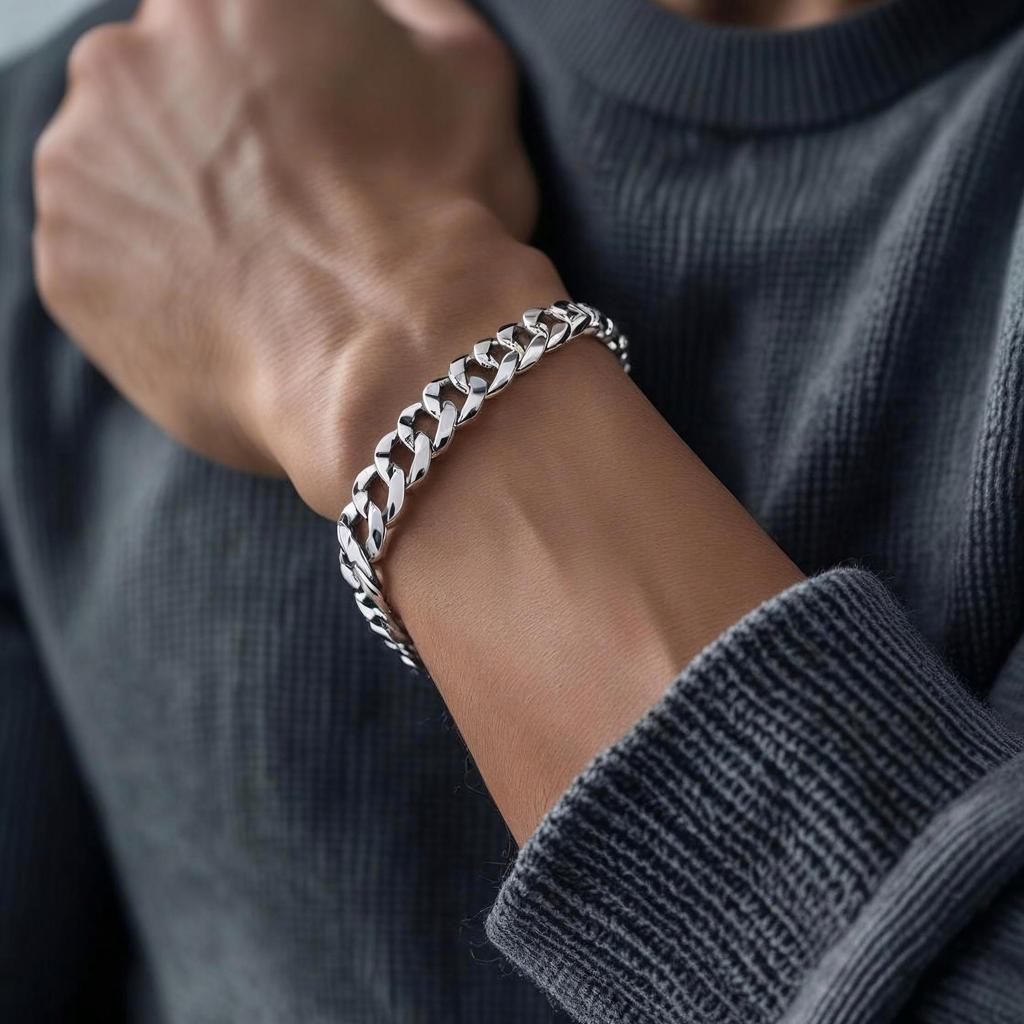WIDE Men' Silver Bracelet 925 SILVER Armor Bracelet FULL