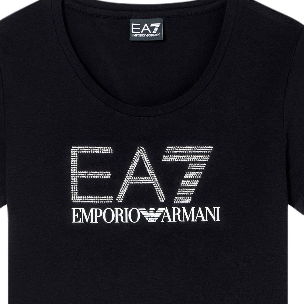Emporio Armani Женская футболка EA7 из эластичного трикотажа с круглым вырезом, коротким рукавом и логотипом с микро-шипами Топы 7W000536-AF10373-MC001