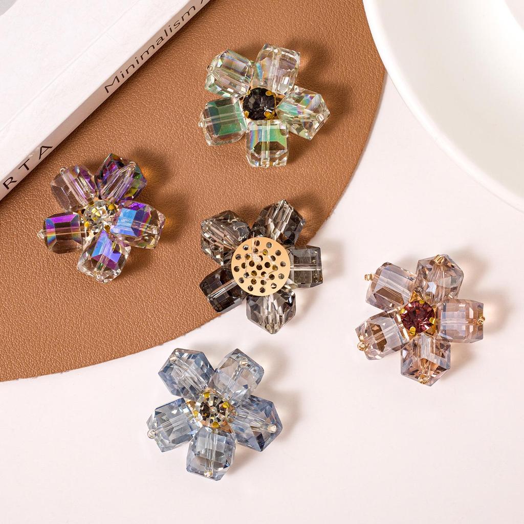 Ручная вышивка корейских тканевых нашивок-цветов со стразами для DIY-аксессуаров