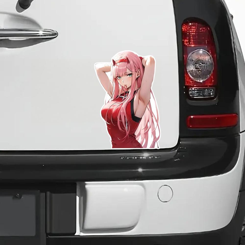 Beautiful Pink Hair Anime Woman Car Bumper Window Stickers For Truck, Van, Laptops, Toolbox, Waterproof and Durable JM29
