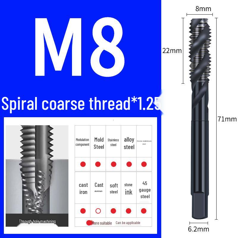 65° Машина для азотирования Спиральный метчик для нержавеющей стали, Размеры M3-M12