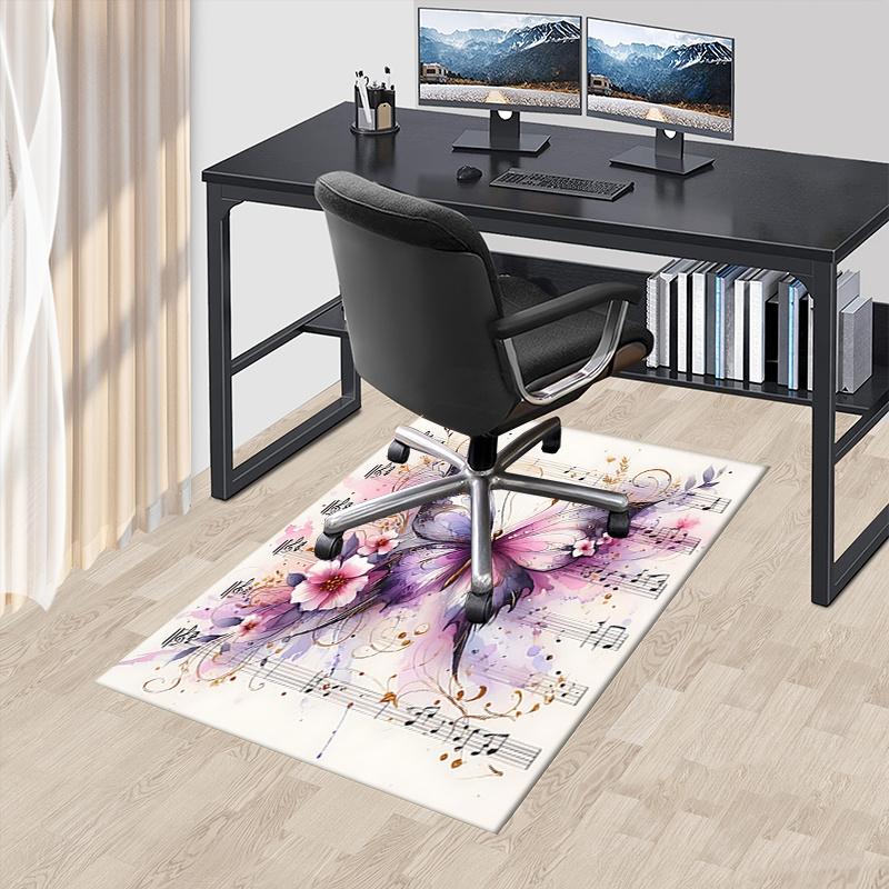 Office Carpet Chair Mat: Large Size, Floral Butterfly Design for Home Decor, Suitable for Bedroom, Living Room, and Various Rooms - Perfect