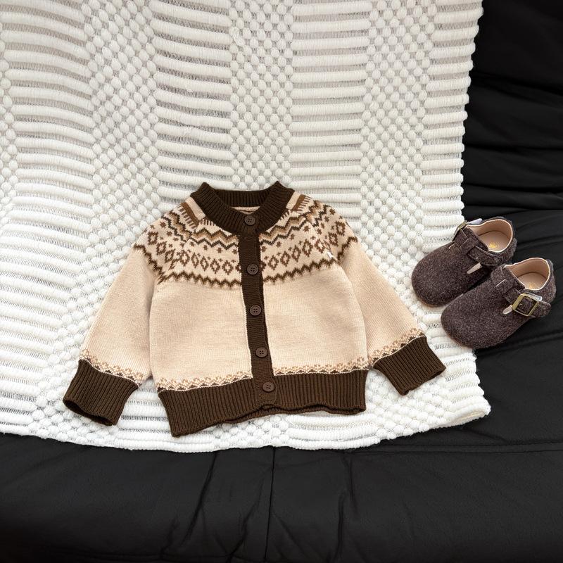 Mori Retro Baby Autumn And Winter Sweater New Baby Jacquard Embroidered Knitted Cardigan Jacket