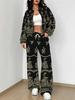 Black Retro Style Autumn And Winter New European And American Women'S Clothing Flower Printing Suit Women