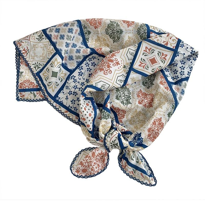 Платок летний женский пасторальное искусство мелкий цветочный универсальный декоративный маленький шарф шелковый платок квадратный платок высококачественные аксессуары для волос головной убор