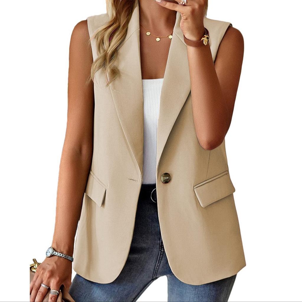 Women's Solid-color Sleeveless Cardigan Suit Jacket