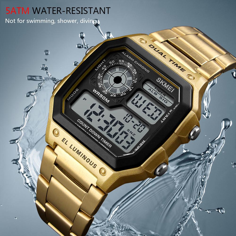 SKMEI Спортивные мужские часы из нержавеющей стали 5ATM Водостойкие цифровая подсветка Мужские наручные часы Мужские