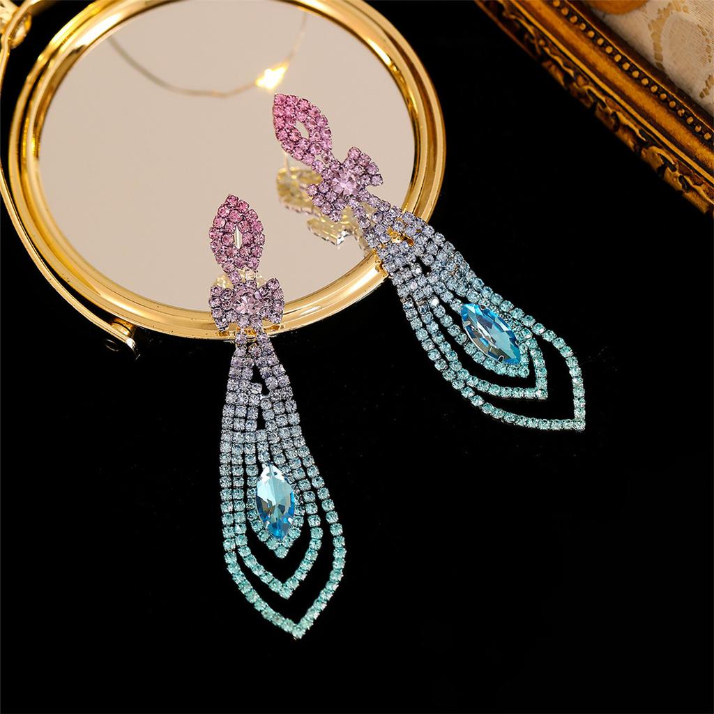 Temperament Luxury Full Diamond Tassel Long Earrings Female High-Class Feeling Rhinestone Earrings Female Earrings 1 Pair