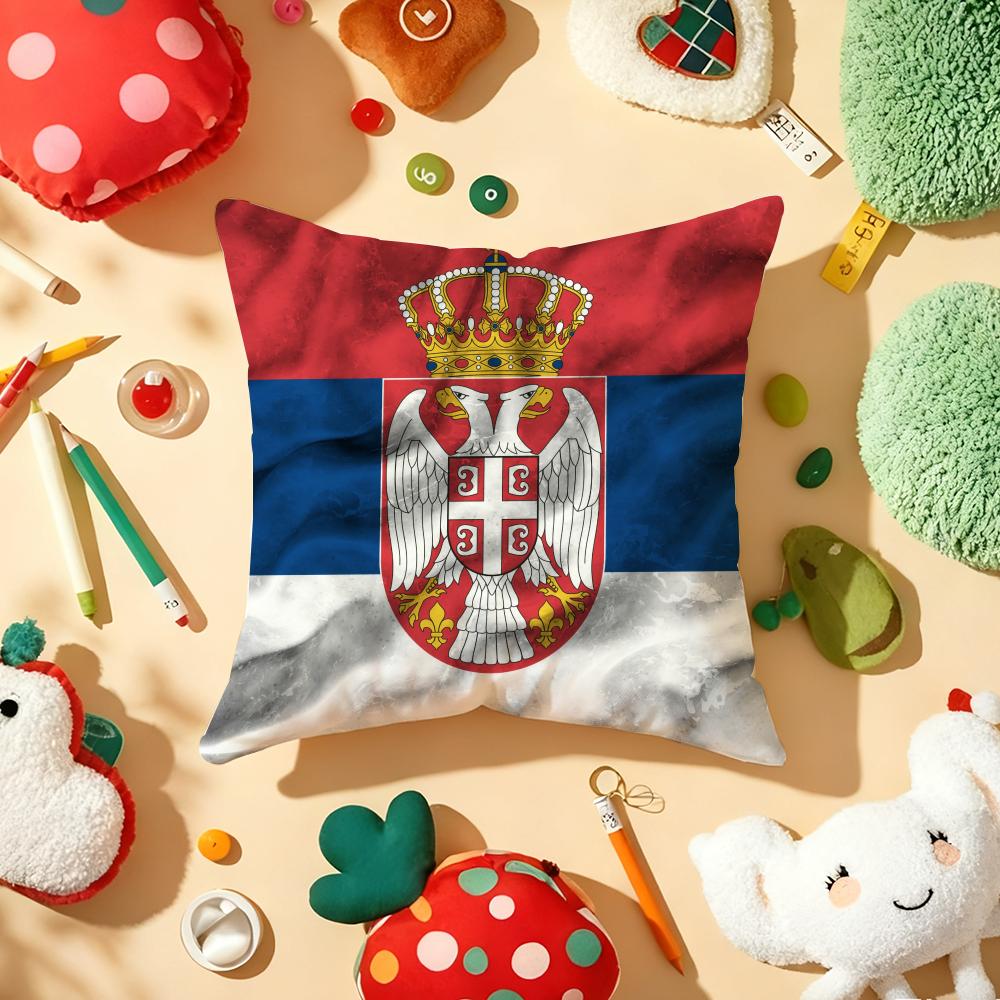 Serbia flag Cushion Cover Plush Fabric Soft DoubleSided Printed Sofa Warm Winter Home Gift Pillow Cover