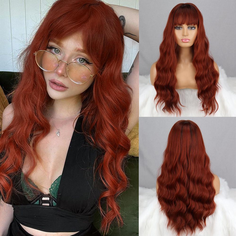 MISS WIG Grey Wig Long Wavy Wig with Bangs Synthetic Fiber Long Water Wave Wig for Women Daily Wear