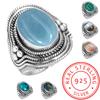 Кольцо из стерлингового серебра 925 пробы с женским драгоценным камнем, ювелирное изделие ручной работы, подарок на День святого Валентина, амазонит, ангелит, голубой опал, ботсванский агат, мохаве, лазурит, хризоколла