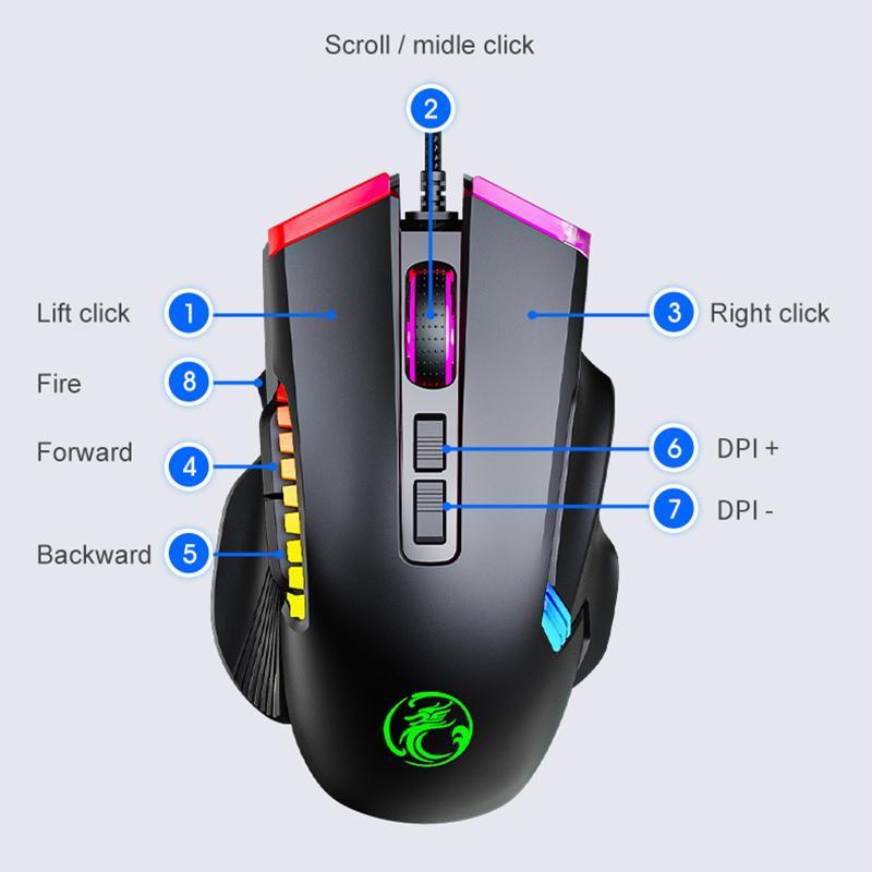 iMICE T70 Game Mouse 8D RGB Programmable Mice For Game Office Glowing 7200 DPI Gaming USB Wired 8 Buttons