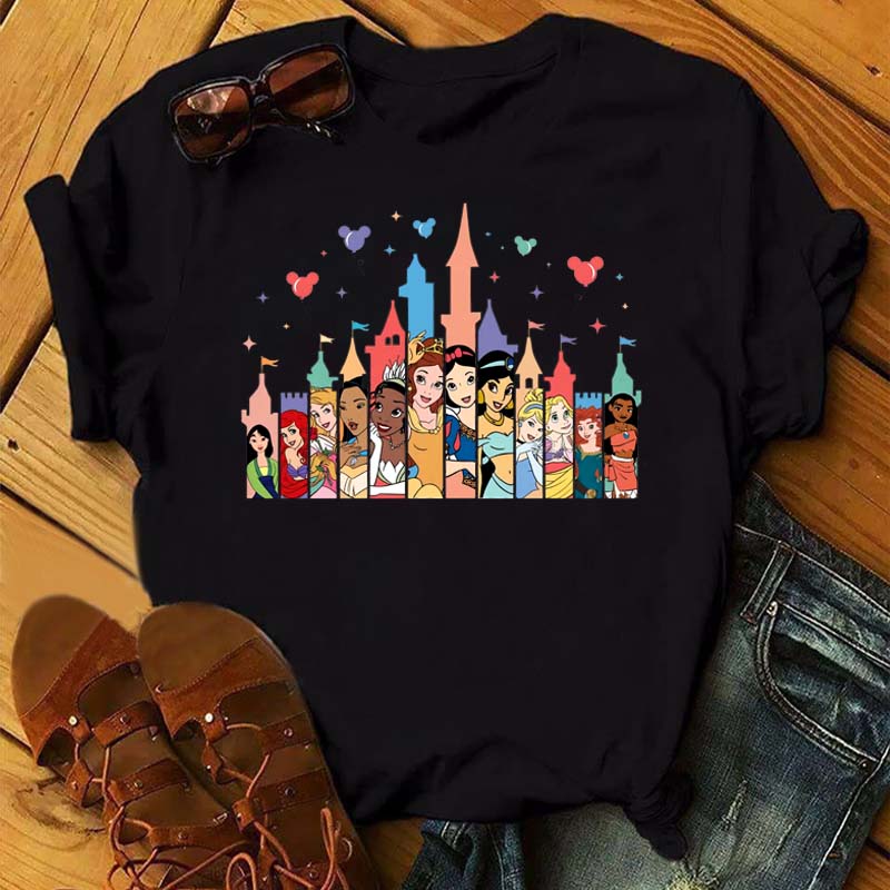 Забавные летние женские футболки с принтом диснеевских злодеев, с круглым вырезом, одежда Y2k, мультяшные графические футболки, женские топы и футболки 90-х