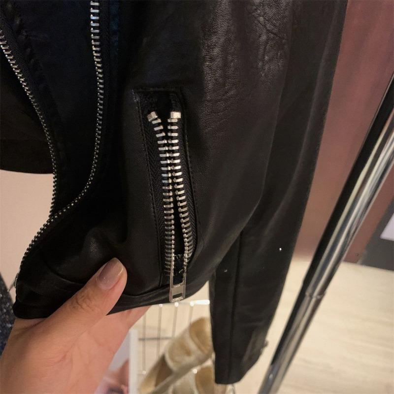 Классическая американская куртка для мотоциклистов для женщин, приталенная короткая куртка из искусственной кожи на молнии
