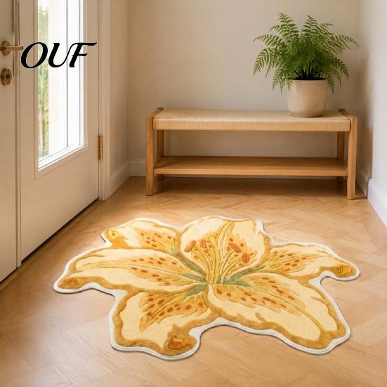Decorative Lily Shape Rug Floor Mat, Absorbent Velvet for Bathroom And Entrance, Non-slip Comfortable Barefoot Mat Flower Bedroom Dressing Table, Soft