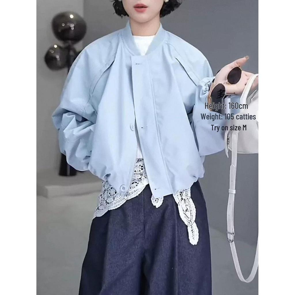 Короткая женская бейсбольная куртка на молнии в корейском стиле - Весна/Осень 2025 Свободный повседневный тренд