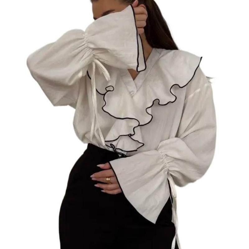 Новый Весенне-Осенний Женский Простой Модный Повседневный Кардиган Топ Цветной Блок Многослойная Рубашка с Рюшами