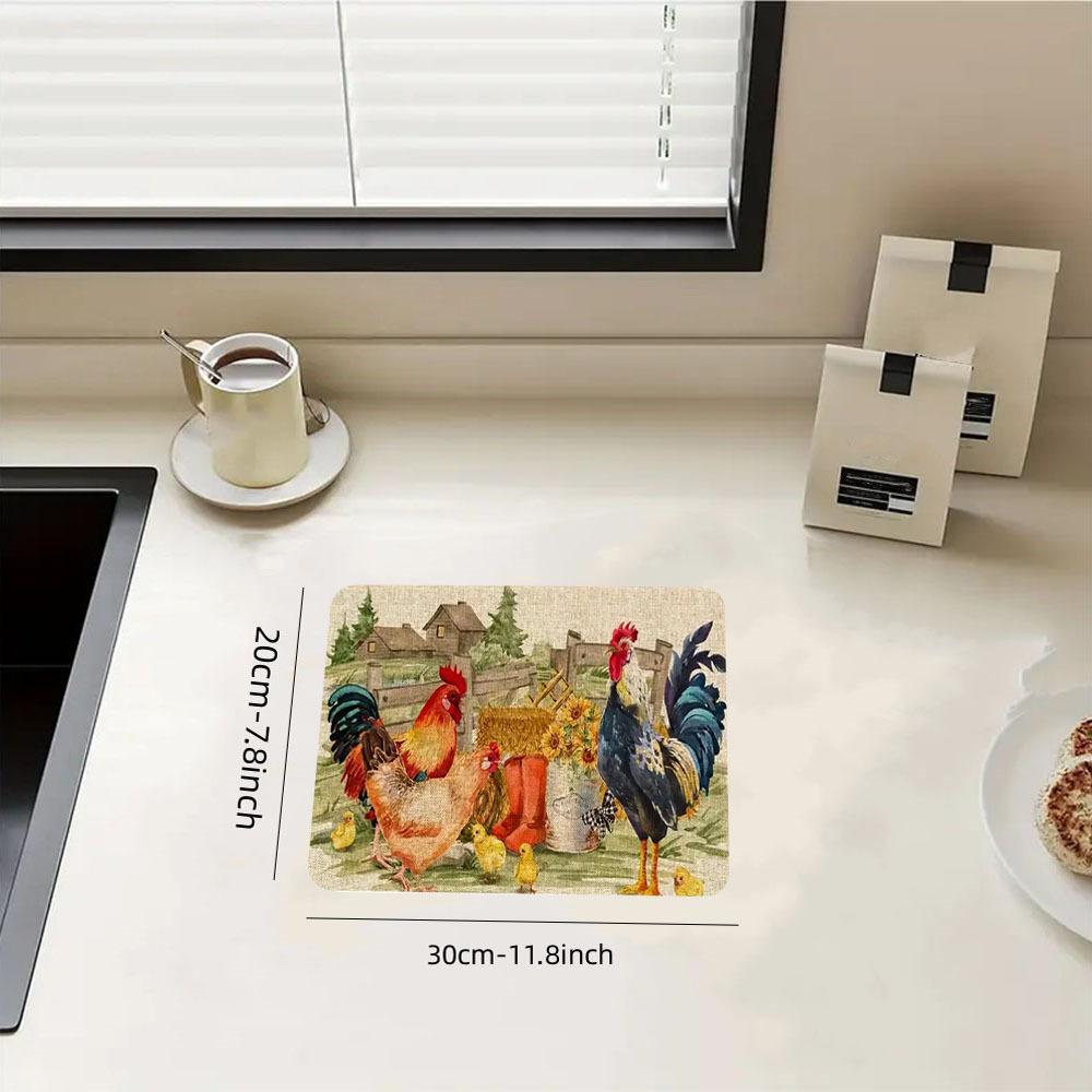 1 шт. резиновый коврик для сушки с ретро-принтом курицы для кофейни, ресторана, кухни, ковра, посуды, прочного диатомового грязевого коврика для стола, коврика для домашних животных, кофейной посуды
