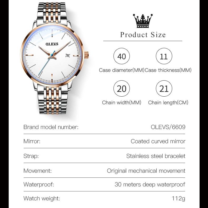 OLEVS Брендовые автоматические механические часы, модные водонепроницаемые мужские часы со стальным ремешком, мужские часы