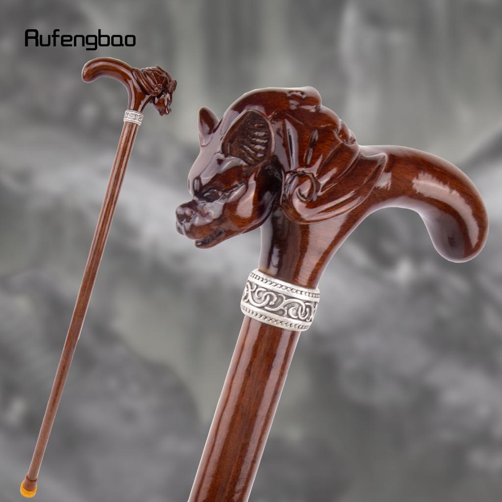 Red Wood Bat Head Wooden Fashion Walking Stick Decorative Cospaly Cane Halloween Mace Crutch Wand Crosier 93cm