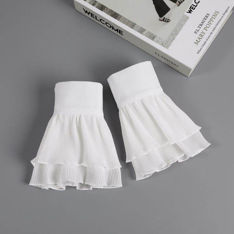 Womens Detachable Wrist Ruffle Cuffs Ladies White Flared False Sleeves For Sweater Dress Wrist Arm Cover Gloves