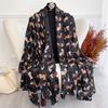 88*180cm Cute Cat Print Women Viscose Scarf Cotton Linen Feeling Ventilate Luxury Soft Girl Shawl Tassel Muslim Hijab Pashmina