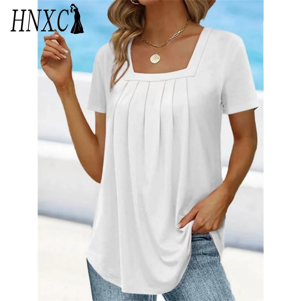 HNXC Женские модные повседневные однотонные блузки и рубашки с короткими рукавами и принтом