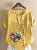 Women's Fashion Coral Heart-shaped Print Shot Sleeve T-shirt Loose Cotton Shirt Casual Loose Summer Blouse Tops Plus Size