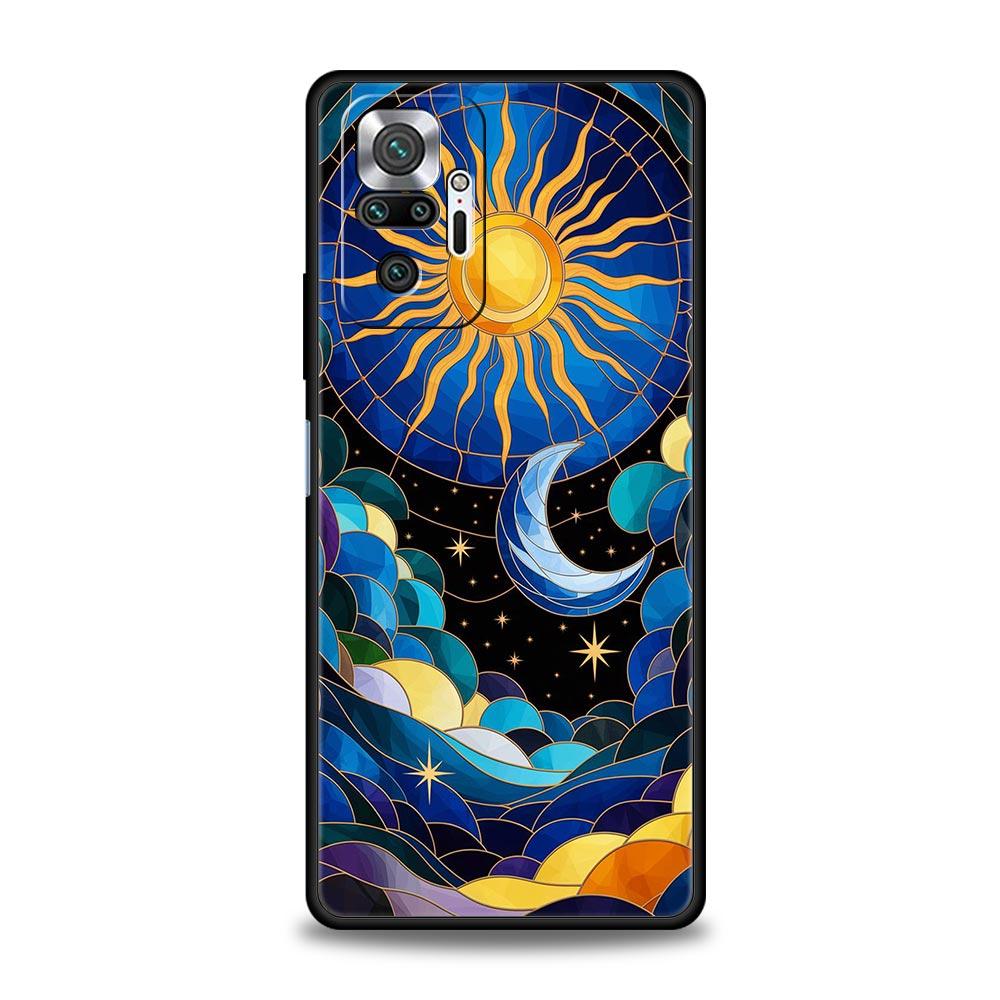 Красивый чехол-крышка из стекла с изображением Солнца и Луны для Redmi 14C 10C Note 15 14 13 12 10 11 K40 Pro Plus Мягкий ТПУ ударопрочный корпус Fundas