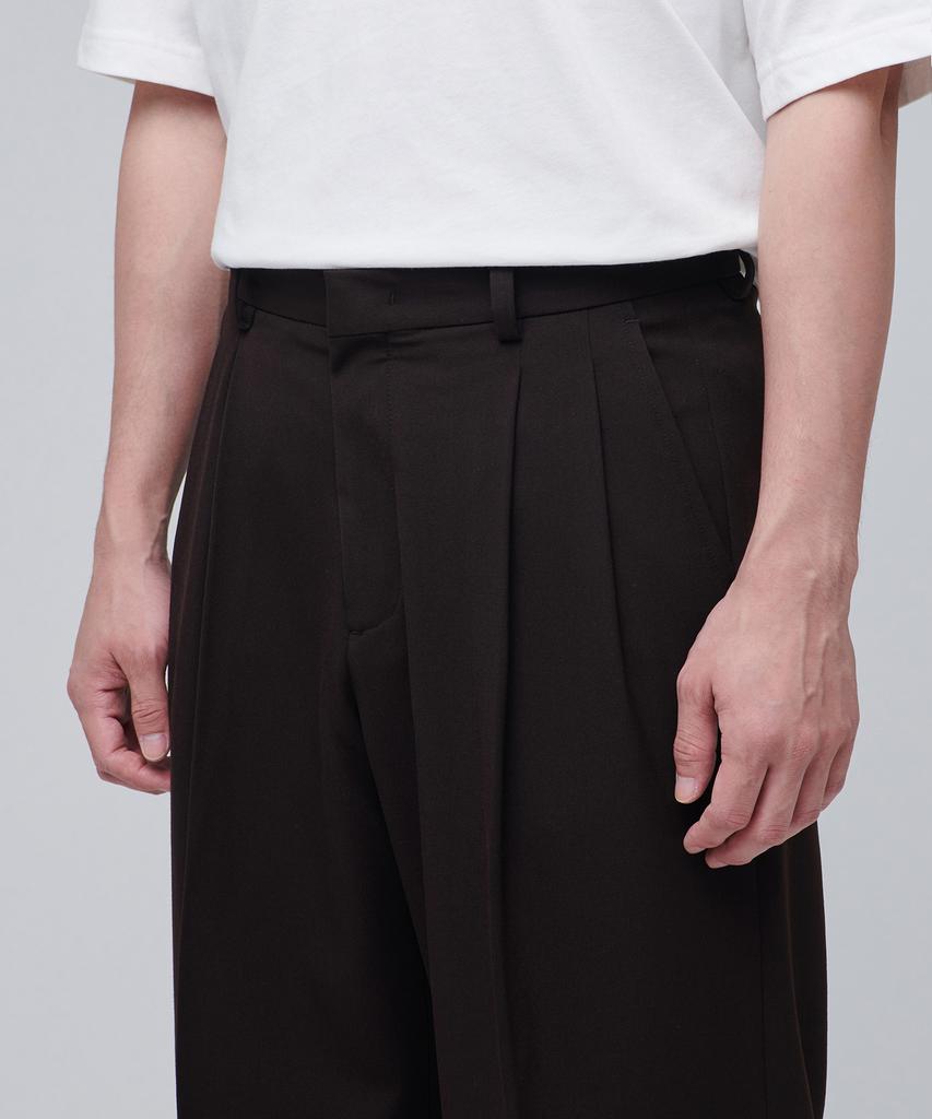 MUSINSA STANDARD Real Wide Belted Slacks [Dark Brown]