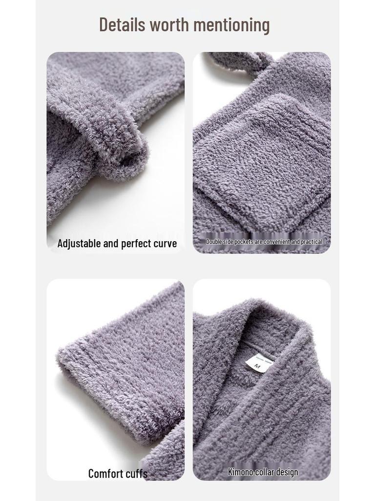 Комплект коралловых флисовых пижам для пары: Женский и мужской длинный, толстый, теплый халат для осени и зимы