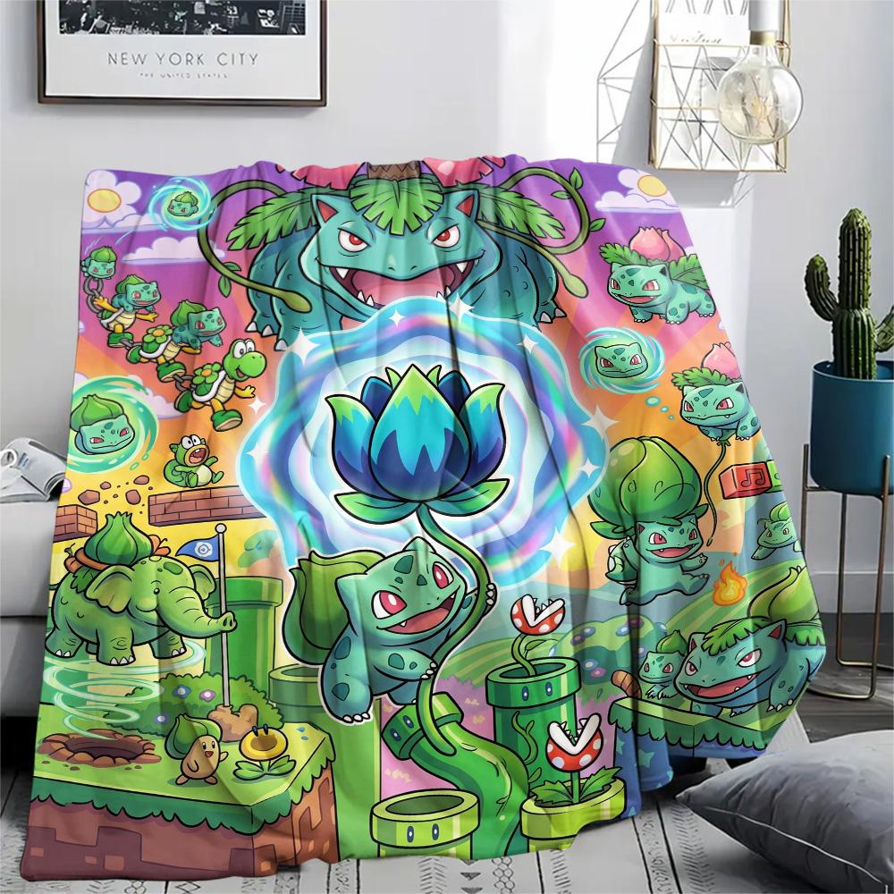 Bulbasaur Print Flannel Blanket, Ultra Soft High Quality All Seasons Warm Throw, Home Decor Cozy Blanket, Perfect Christmas Gift