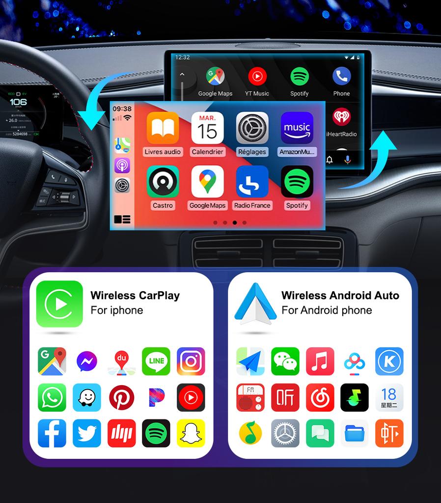 2 In 1 CarPlay & Android Auto Mini Ai Box Wireless Carplay Adapter Wired To Wireless Bluetooth WiFi Connect Plug and Play