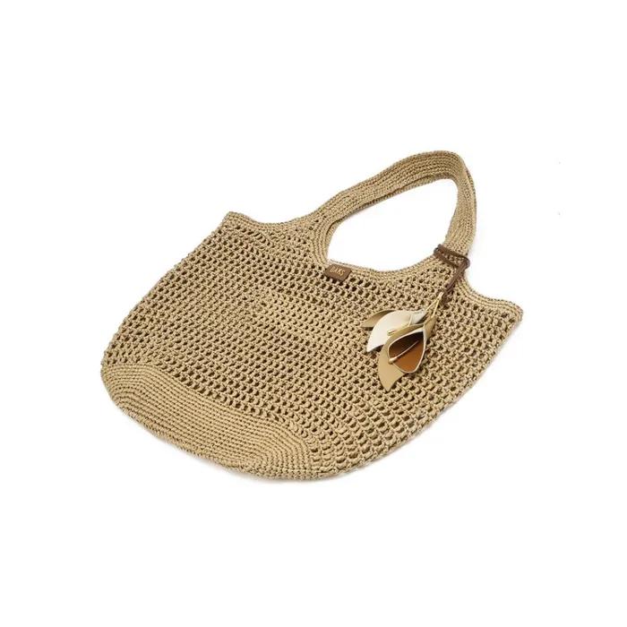 Beige Raffia Twisted Mesh Shoulder Bag L DCBA6E580I2