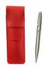 Slim Cowhide Pencil Case Red Elegant Silver Rotating Ballpoint Pen Set T23-ASR-LF01CB