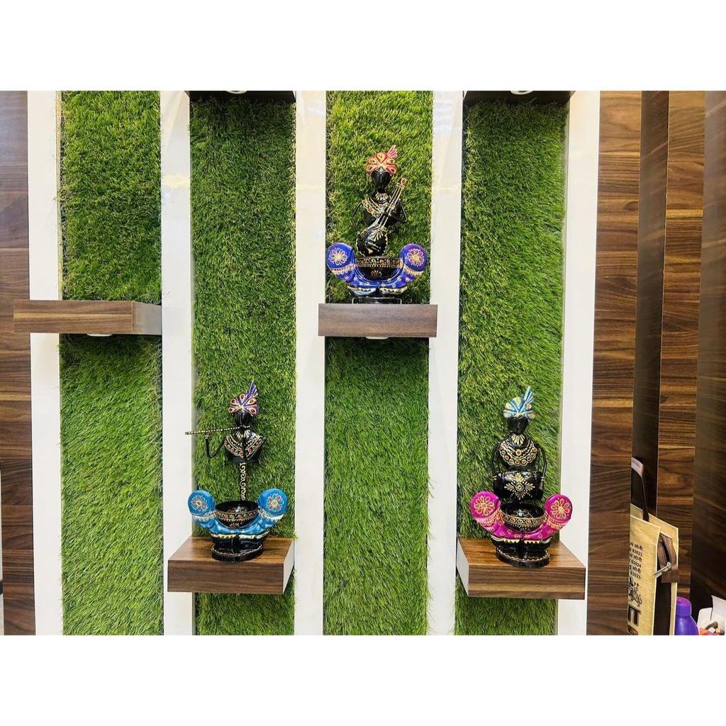 Metal Multicolor Musician Set of 3 With T-Light Stand Playing Musical Instrument Idol Handpainted Showpiece Office Decor (Each Size 7x12 Inch)