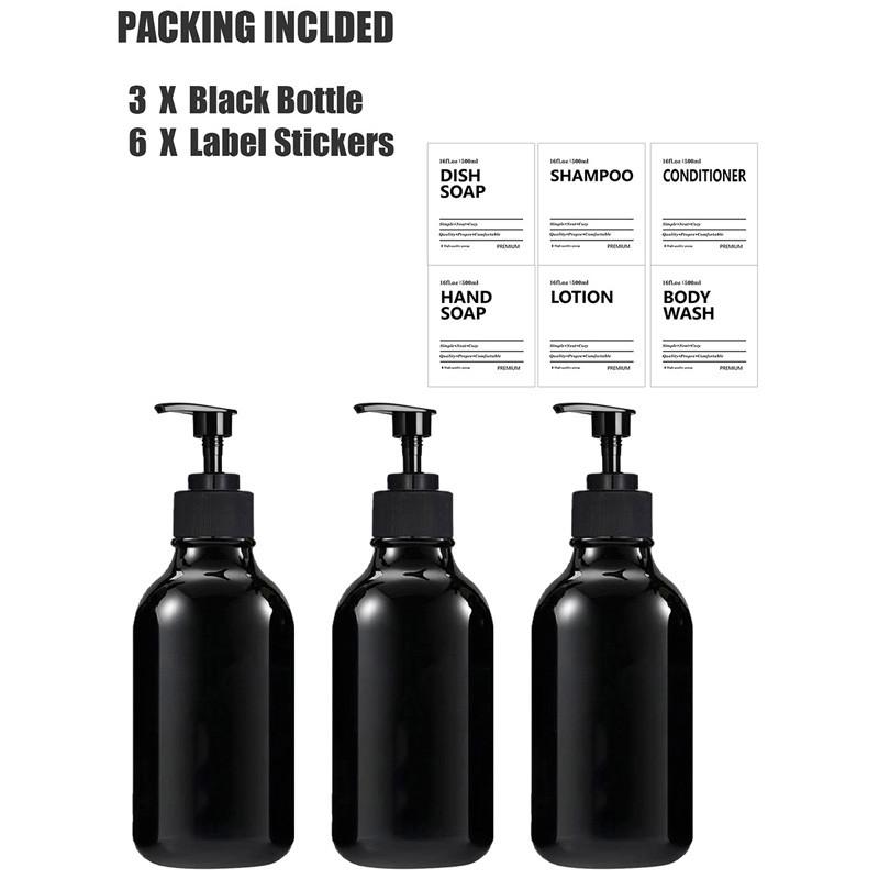 500 мл глянцевый черный дозатор мыла для настенного крепления бутылки мыла для душа с этикетками дозаторы для геля для душа для ванной комнаты кухонной раковины