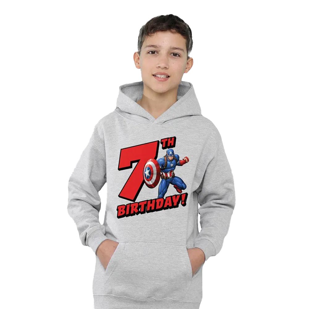 Captain America Childrens/Kids 7th Birthday Heather Pull Over Hoodie