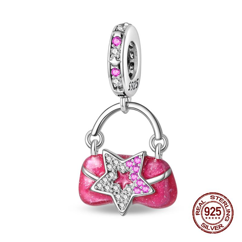 100% стерлингового серебра 925 пробы модные принцессы розовые банты подвески бусины подходят 925 оригинальные браслеты DIY ювелирные изделия подарки на годовщину