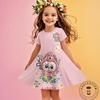 Festive Dress For Girl Miniso 2025 New Summer Disney LABUBU Girls 3D Printing Cute Children Dresses Kid's