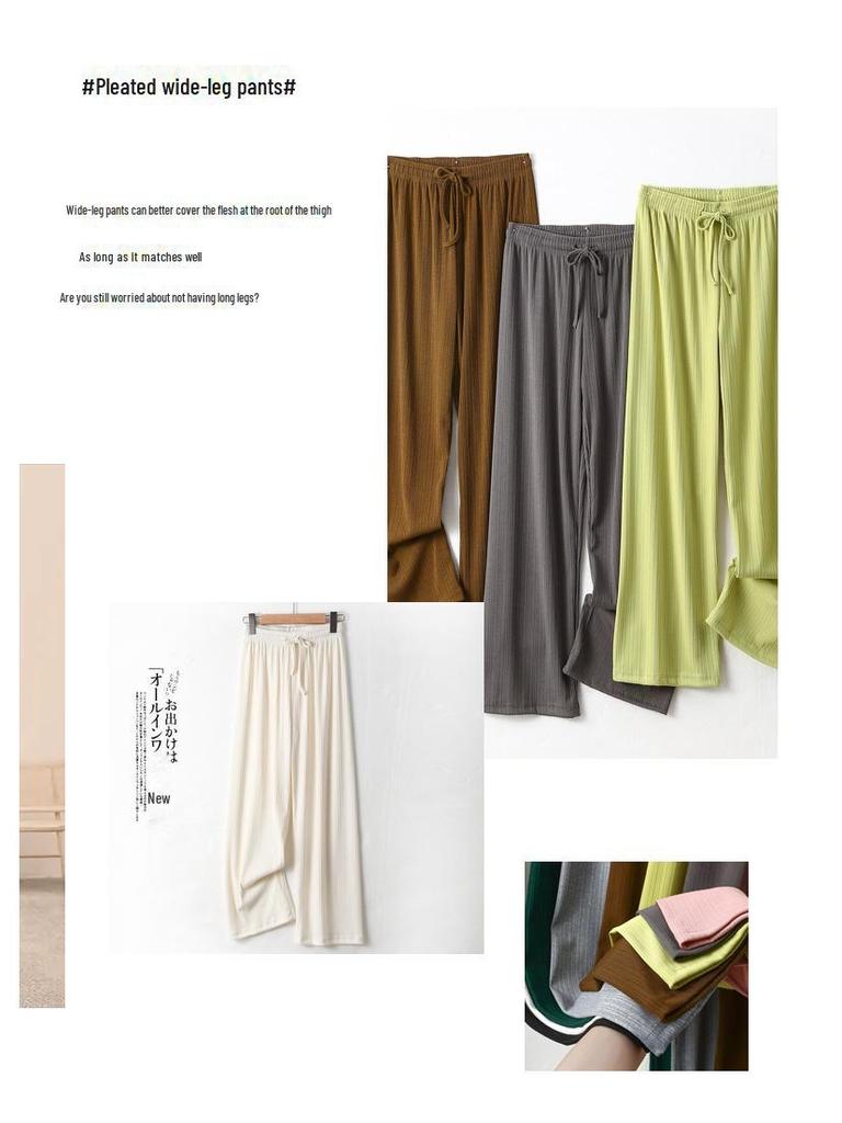 Women's Spring/Summer Ice Silk Wide-Leg Pants: High Waist, Slim Fit, Anti-Mosquito, Cool & Stylish