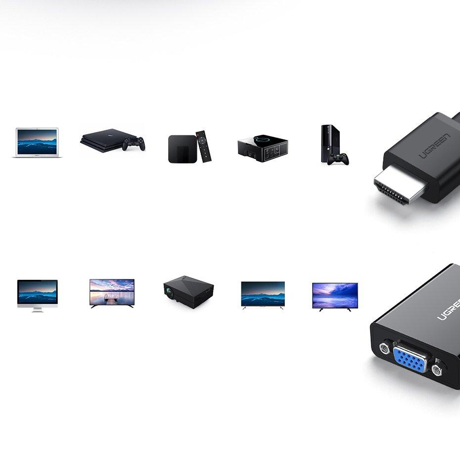 HDMI to VGA micro USB AUX audio 3.5 mm mini jack adapter black