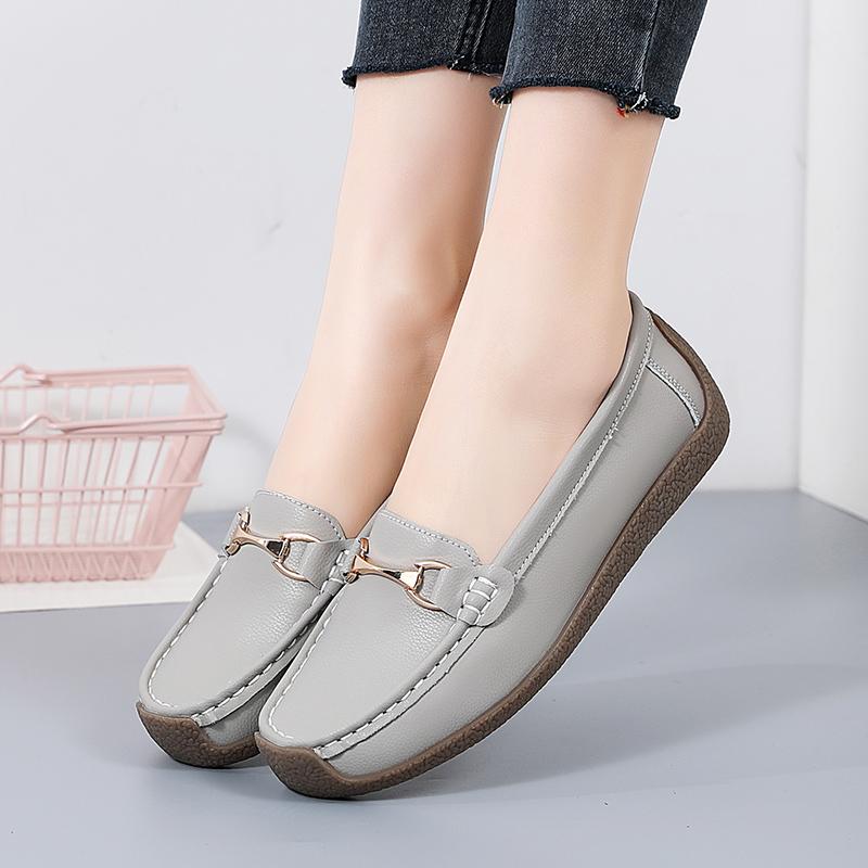 35-44 Spring/Autumn Female Leather Flat Flat Shoe Nurse Shoes Shoes Retro Navy Blue Loafers for Women