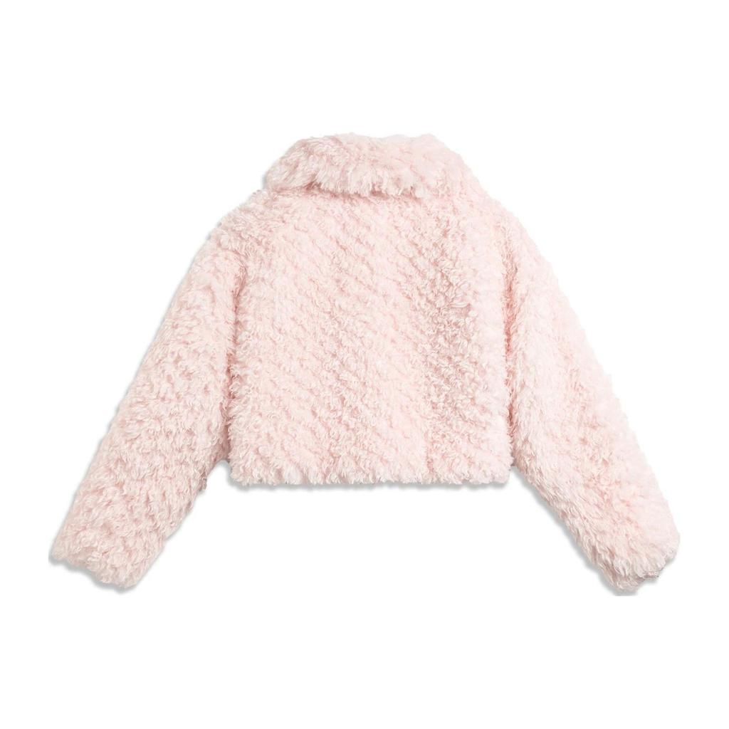 Li Ning X League Of Legends Collaboration Poro Solid Color Lapel Faux Shearling Loose Knit Jacket Women Outerwear Light-Pink AFDT948-2