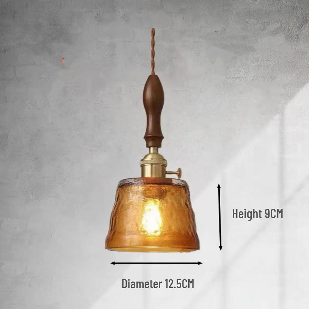Vintage Walnut & Brass Glass Pendant Light for Bar, Counter, or Bedroom