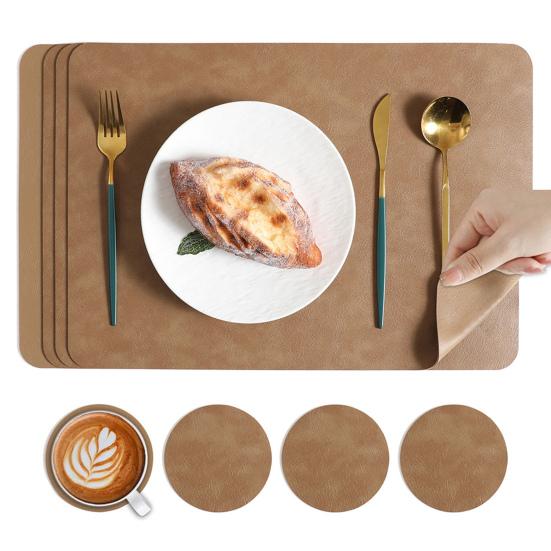 Yousheng Faux Leather Placemat Coaster Dining Table Heat Insulation Pad Dual Side Waterproof Placemat for Kitchen Countertops Dining Tables