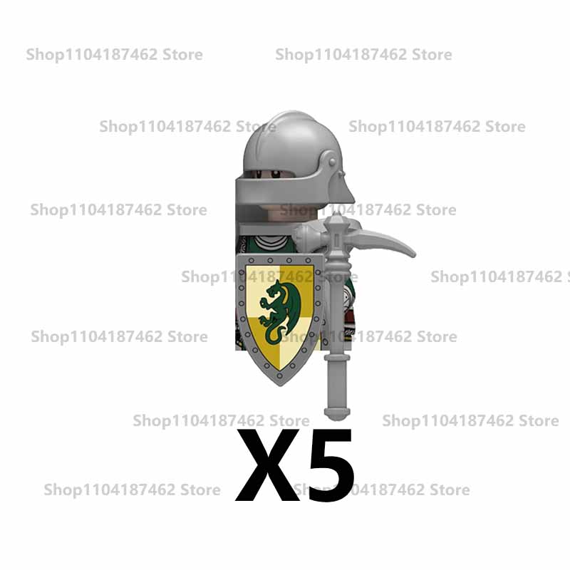 Средневековый Военный Замок Рыцарь Армия Набор Строительные Блоки Зеленый Дракон Воин-волк Война Роз Боевой Конь Оружие Кирпичные Игрушки