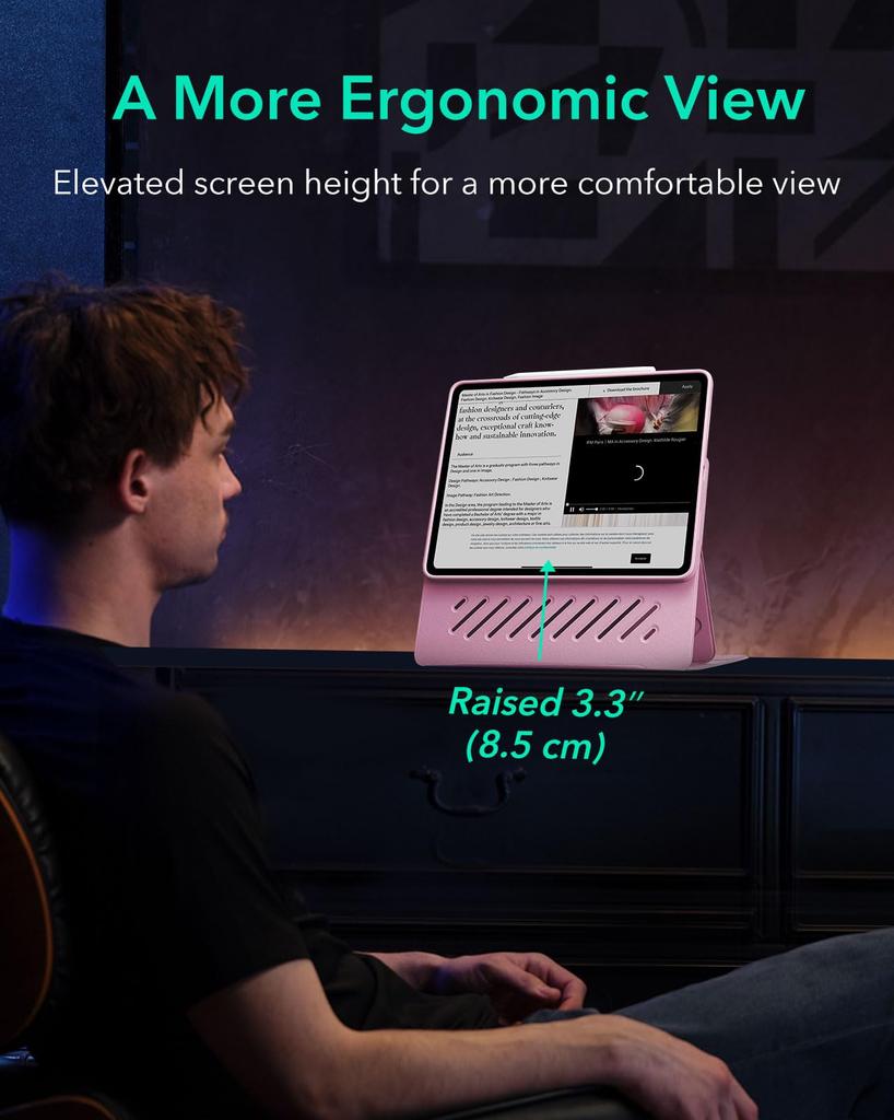 ESR Чехол для iPad Pro Эксклюзивный вращающийся чехол со съемной магнитной подставкой, 9 регулируемых углов, прочный, розовый, 12.9 (2022/2021, 6-е/5-е поколение) Крышка,