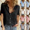 Fashion Women's Lapel Shirt Solid Color Short Sleeve Buttons Blouse Casual Tops